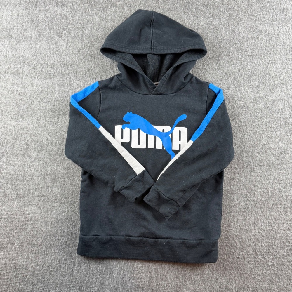 Puma Hoodie Kids 3T‎ Black Blue White Colorblock Pullover Sweatshirt Logo
